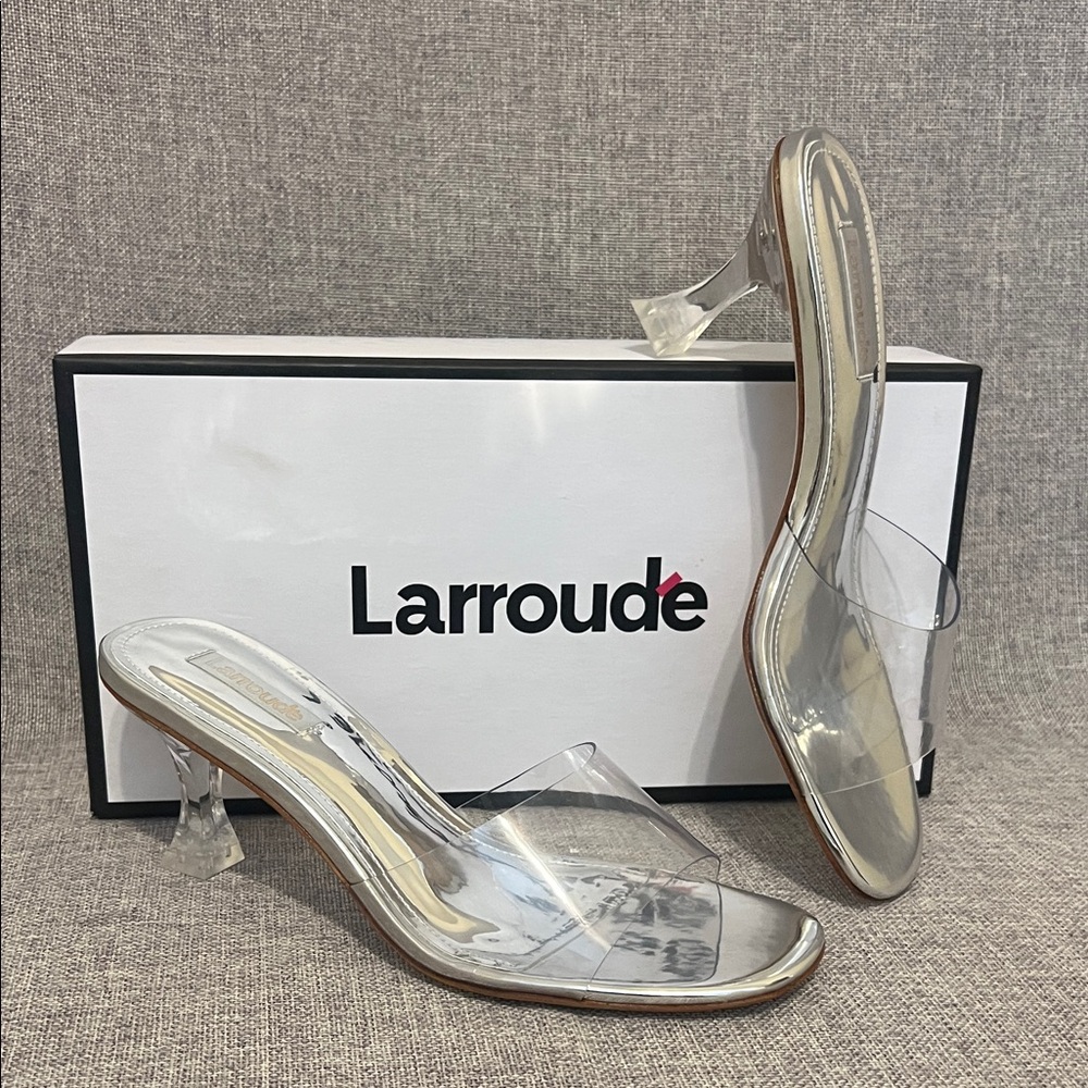 Larroude Silver Clear Heeled Sandals